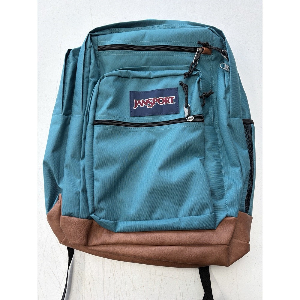 Vintage JanSport Leather Bottom Backpack Made USA Teal Green NEW Sm Scuff
